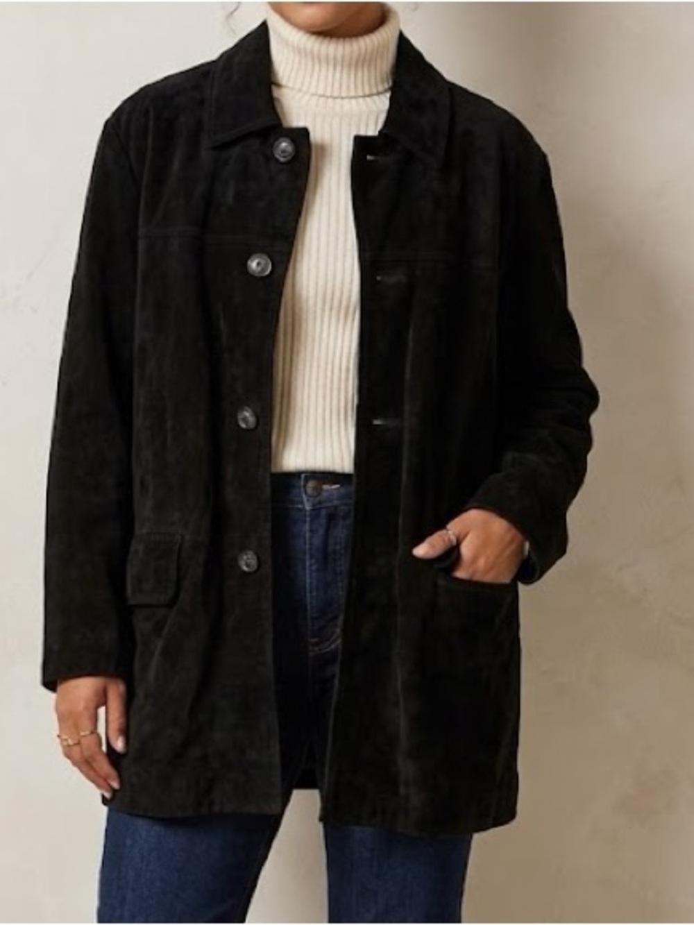 Claiborne Vintage Black 100% Genuine Suede Leather Coat Large